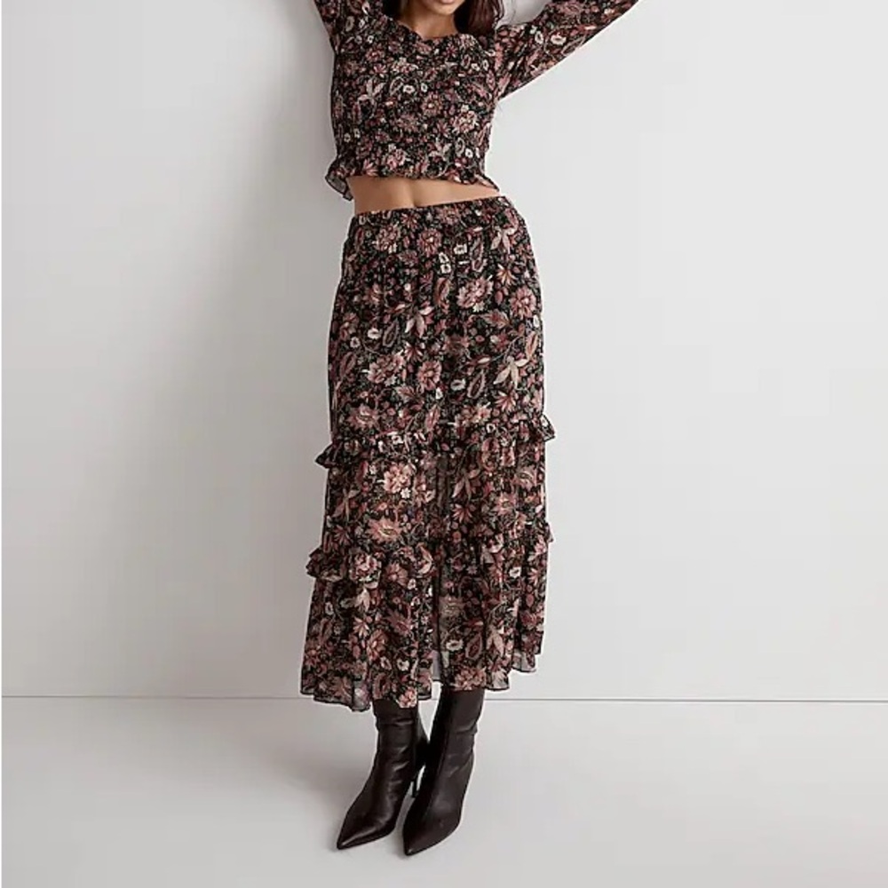 Madewell Ruffle Tiered Midi Skirt